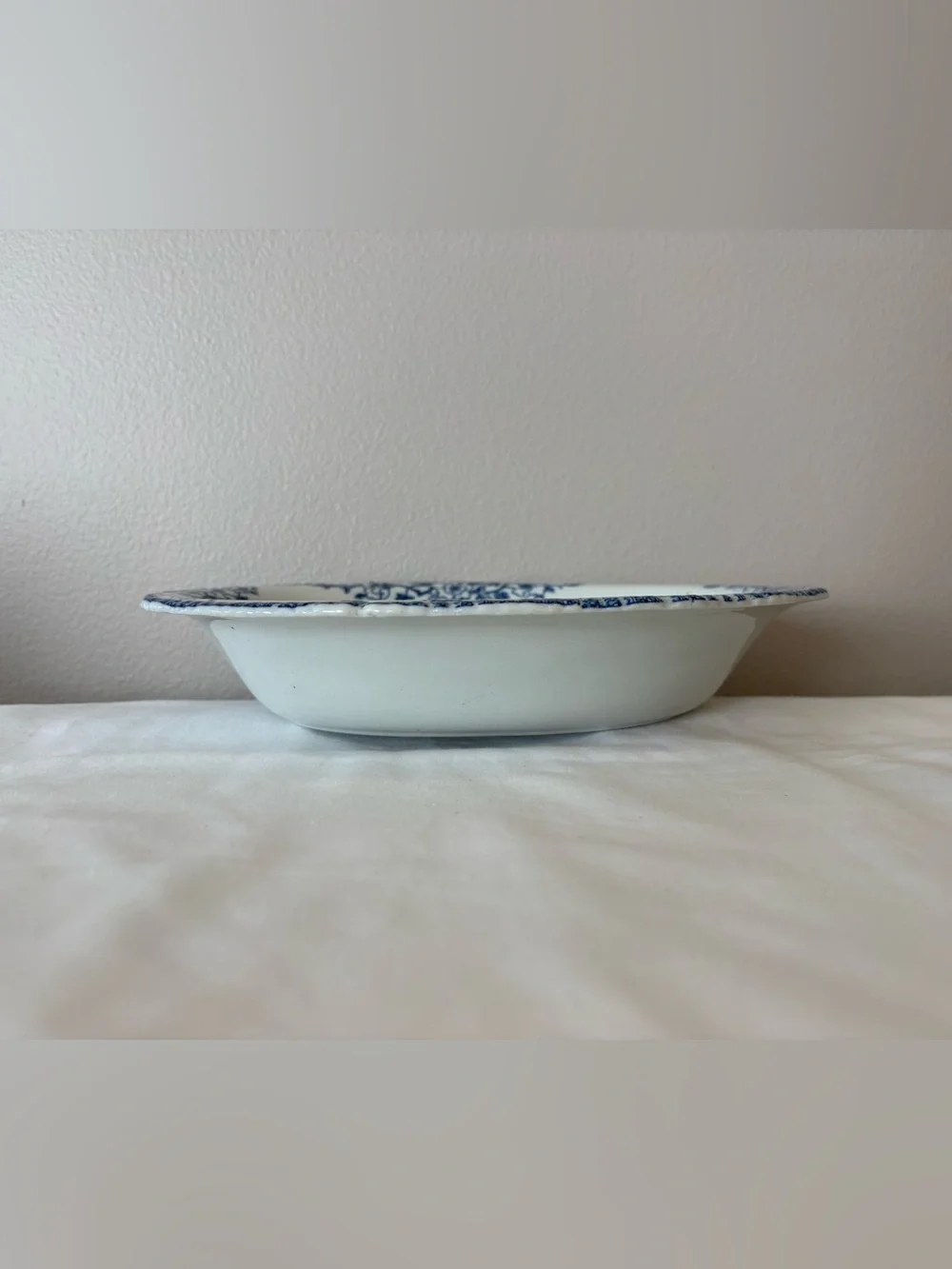 Vtg Woods Ware Mayfair Blue & White Oval Serving Bowl Bird/Floral 10”